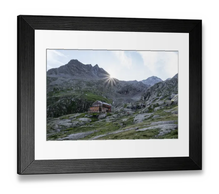 Framed Print : Mountain hut Elberfelderhutte in front of a rocky mountain landscape