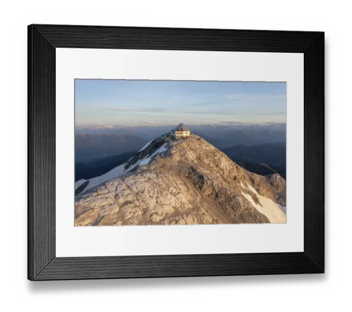Framed Print : Aerial view, summit house, Matrashaus mountain hut on the Hochkonig