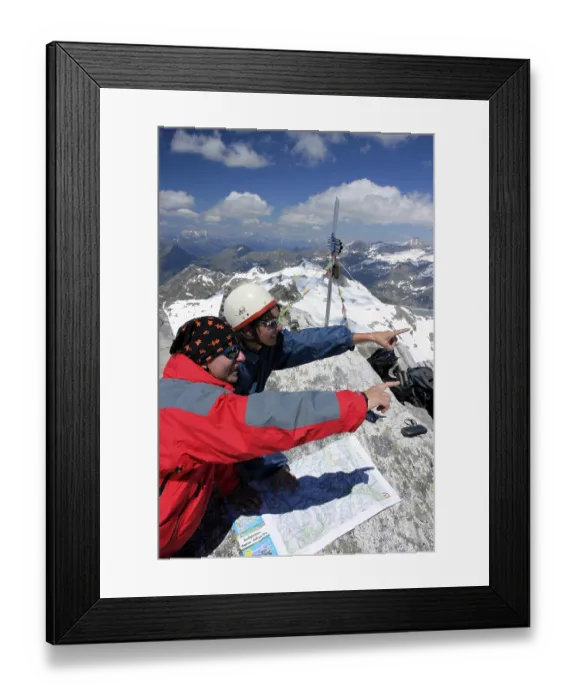 Framed Print : Climbers with map on Stubacher Sonnblick peak