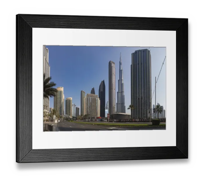 Framed Print : A picture of the Burj Khalifa towering nearby Downtown Dubai buildings