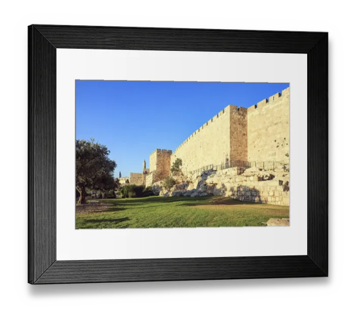 Framed Print : Protective walls of the Old City of Jerusalem at sunset