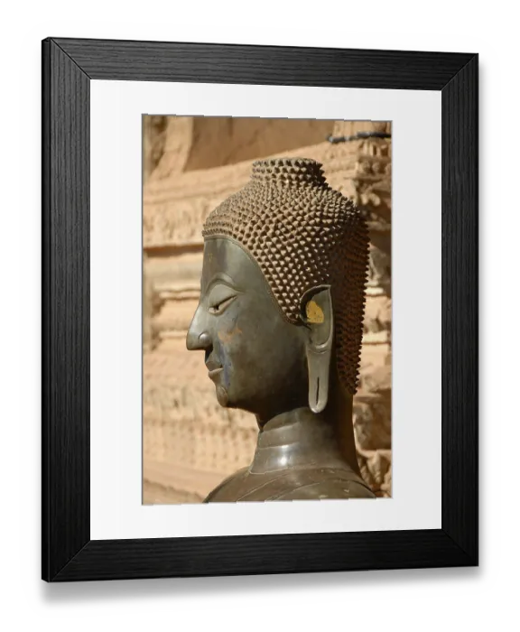 Framed Print : Head of a bronze buddha statue Temple museum of Art and Antiquities Haw Pha Kaew Museum Vientiane Laos