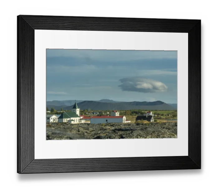 Framed Print : Lava field, the Reykjahlioarkirkja and the Hverfjall