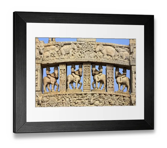 Framed Print : Scenes showing jataka storeys of Buddha North gateway of stupa 1 Inner view