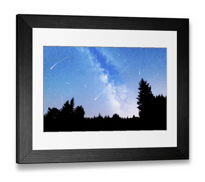 Framed Print : A view of the stars of the Milky Way with a silhouette of a pine trees forest in the foreground
