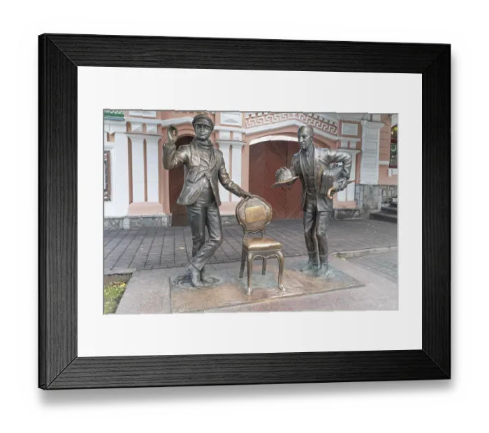 Framed Print : Cheboksary / Russia -05.07.2020:The 12 chairs monument in Cheboksary Framed Print : Cheboksary / Russia -05.07.2020:The 12 chairs monument in Cheboksary