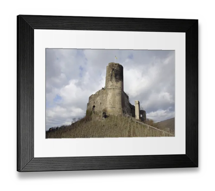 Framed Print : Ruins of castle Landshut upon moselle river at the city of Bernkastel-Kues