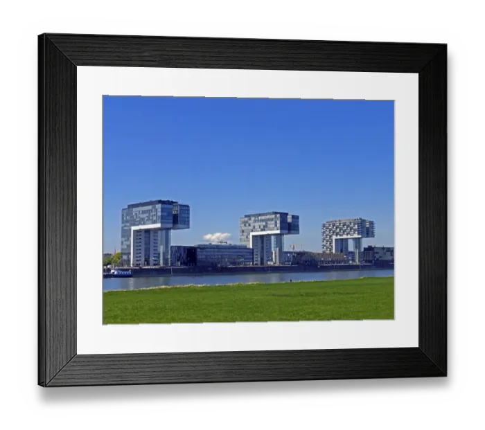 Framed Print : Cologne, Rhine, crane houses Framed Print : Cologne, Rhine, crane houses