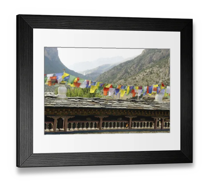 Framed Print : Prayer wheel and holy flag in upper pisang Framed Print : Prayer wheel and holy flag in upper pisang