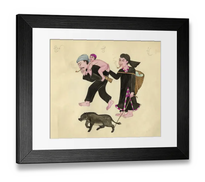 Framed Print : A hand-drawn, hand-coloured watercolour from the late 19th century by an unknown Burmese artist