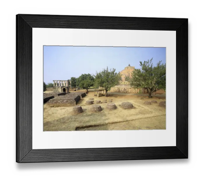 Framed Print : Panoramic view of stupa 1 with smaller stupas and temples and prayer hall on southern side Sanchi near Bhopal Framed Print : Panoramic view of stupa 1 with smaller stupas and temples and prayer hall on southern side Sanchi near Bhopal