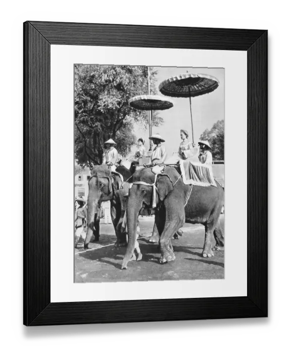 Framed Print : Two Vietnamese women on elephant back represent the celebrated Trung Sisters (Hai Ba Trung) Framed Print : Two Vietnamese women on elephant back represent the celebrated Trung Sisters (Hai Ba Trung)