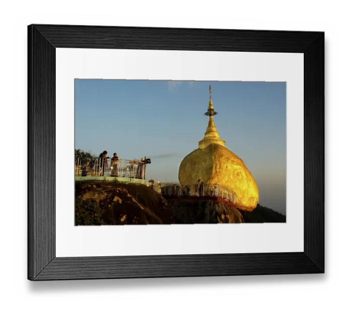 Framed Print : Golden Rock with stupa Kyaikhtiyo Pagoda Bago Burma