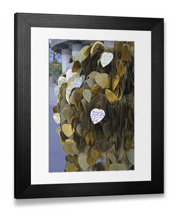 Framed Print : Heart-shaped plates for writing down wishes