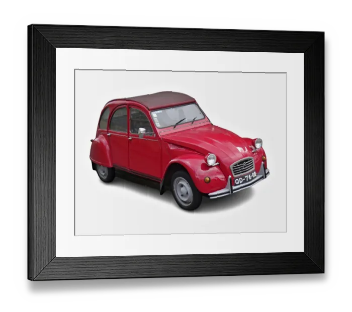 Framed Print : Classic red Citroen 2CV car parked on a white background Classic red Citron 2CV car parked on a white background