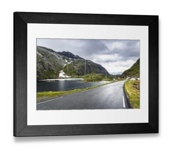 Framed Print : Narrow and dangerous mountain road glitters from the rain