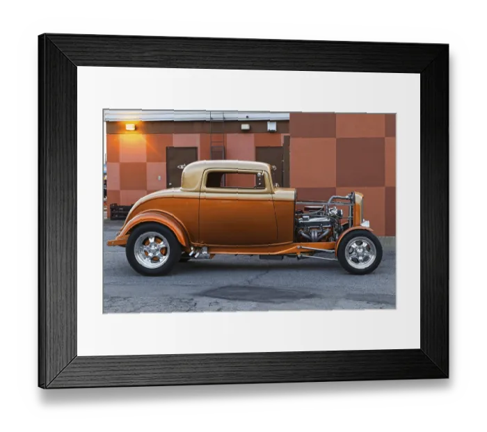 Framed Print : Automobile, car show, custom made vintage car with open engine display