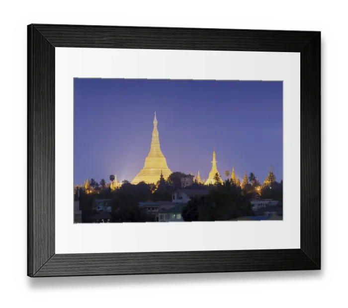 Framed Print : View of Shwedagon pagoda at dust, Yangon, Myanmar Framed Print : View of Shwedagon pagoda at dust, Yangon, Myanmar