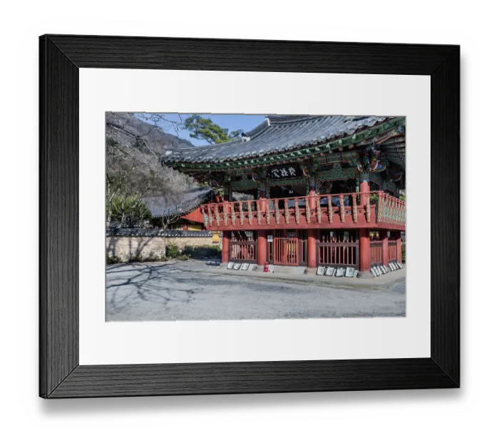 Framed Print : Bell and drum pavilion on sunny autumn day at Buddhist temple