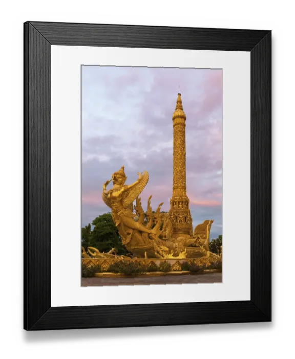 Framed Print : Thung Si Muang Park, Mueang, Garuda figure in front of the Golden Giant Candle