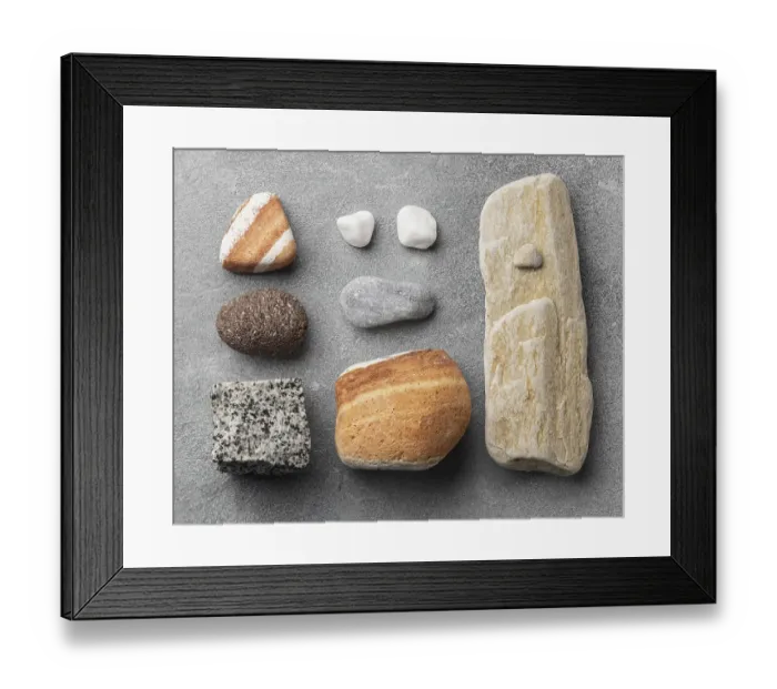Framed Print : Flat lay stone collection 2