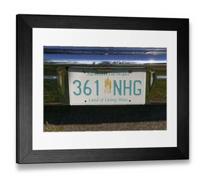 Framed Print : Car show, vintage car license plate