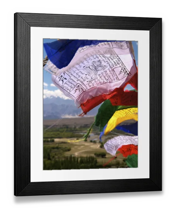 Framed Print : Buddhist prayer flags blowing in the wind