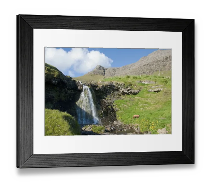 Framed Print : Waterfall, Sorvagsfjoerdur, Bour