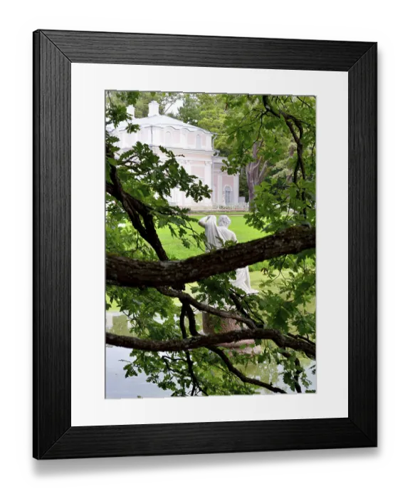 Framed Print : Marble statue and pond near China palace in garden