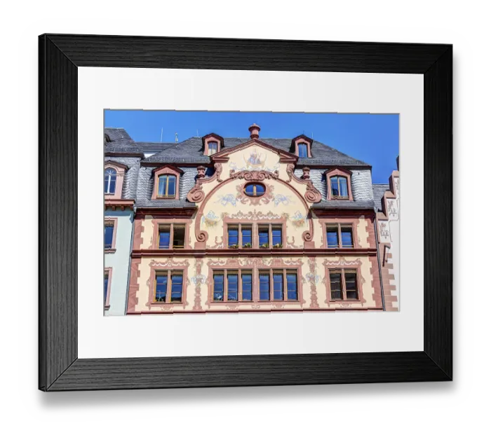Framed Print : Historic buildings in the old town of Mainz at market square Framed Print : Historic buildings in the old town of Mainz at market square