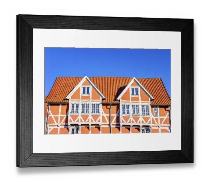 Framed Print : Halt-timbered house in the Hanseatic city Wismar in Northern Germany on the Baltic Sea