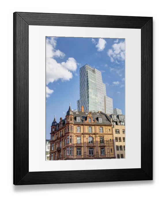 Framed Print : A modern tower block in Frankfurt am Main behind historic old buildings Framed Print : A modern tower block in Frankfurt am Main behind historic old buildings