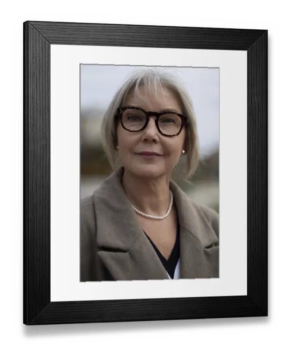 Framed Print : A mature businesswoman stands outside