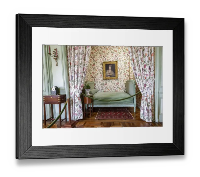 Framed Print : Villandry, France -October 17, 2019: Interior of bedroom in Chateau de Villandry