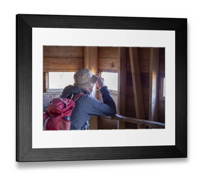 Framed Print : Bird watcher in Nature park Fochteloerveen near Veenhuizen Framed Print : Bird watcher in Nature park Fochteloerveen near Veenhuizen