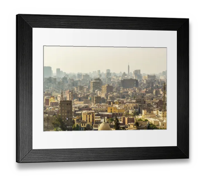 Framed Print : Aerial view of the city of Cairo with densely packed residential homes and buildings