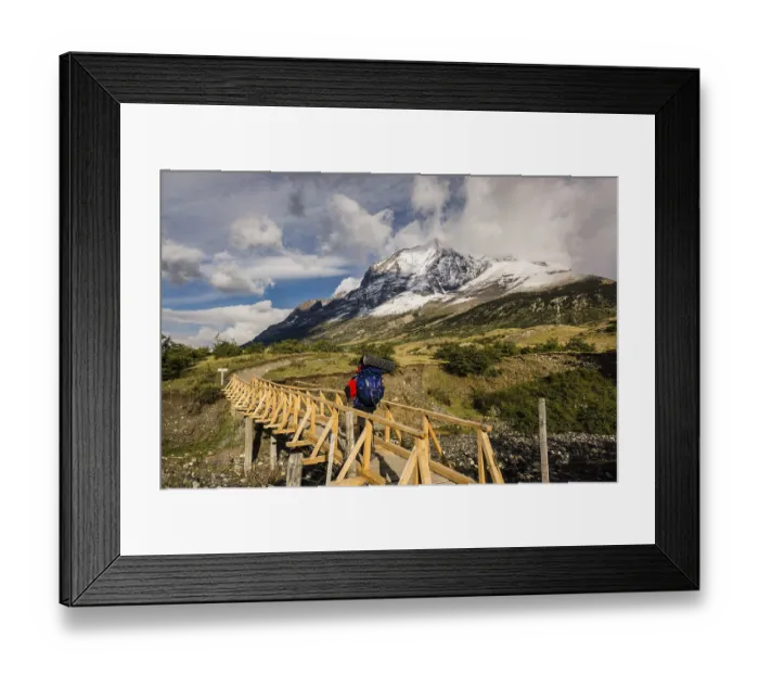 Framed Print : Hiker walking the W trek, Ascencio Valley Framed Print : Hiker walking the W trek, Ascencio Valley