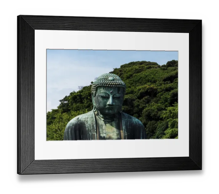 Framed Print : Kamakura, Japan - August 5, 2024: Close-up shot of the Great Buddha statue in Kamakura Framed Print : Kamakura, Japan - August 5, 2024: Close-up shot of the Great Buddha statue in Kamakura