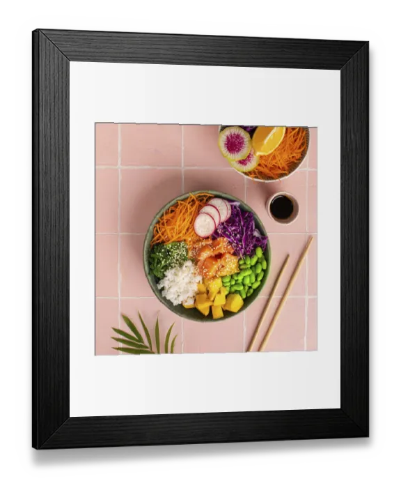 Framed Print : Food, Buddha Bowl. Rice with salmon Framed Print : Food, Buddha Bowl. Rice with salmon