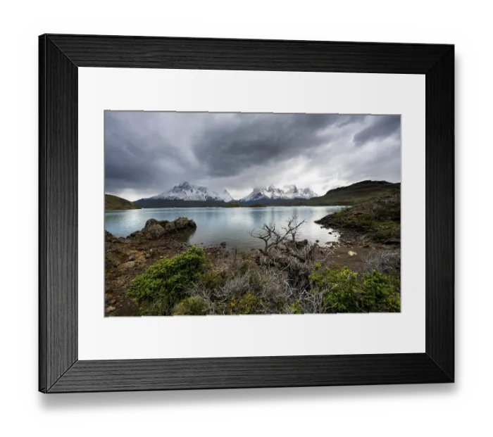 Framed Print : Cloudy mountain range Cuernos del Paine