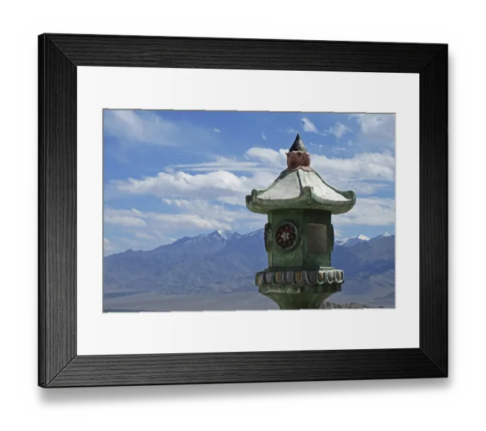 Framed Print : Sacred artefact in front of the Shanti Stupa (a kind of temple place of worship) in Leh Framed Print : Sacred artefact in front of the Shanti Stupa (a kind of temple place of worship) in Leh