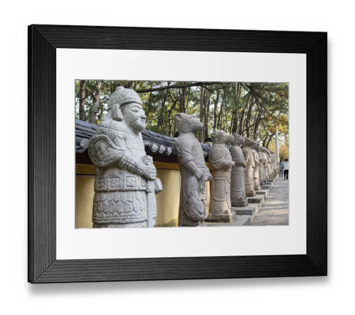 Framed Print : Twelve signs of the zodiac, stone figures
