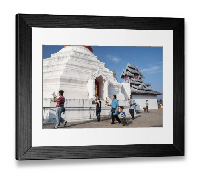 Framed Print : People with offerings walking around a Pagoda or Chedi