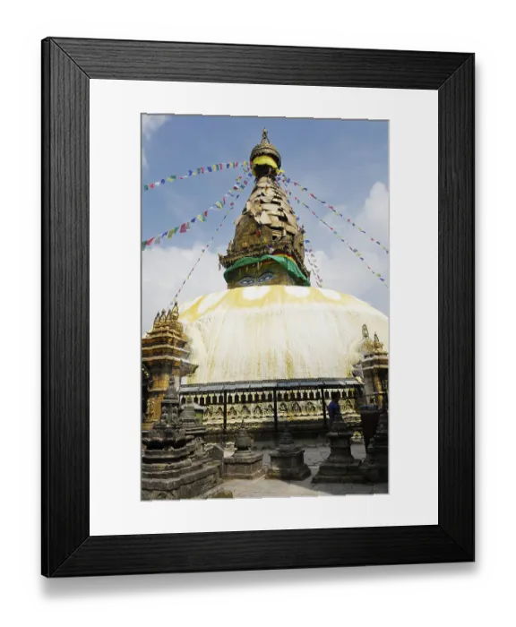 Framed Print : Stupa with prayer flags, Swayambhunath temple