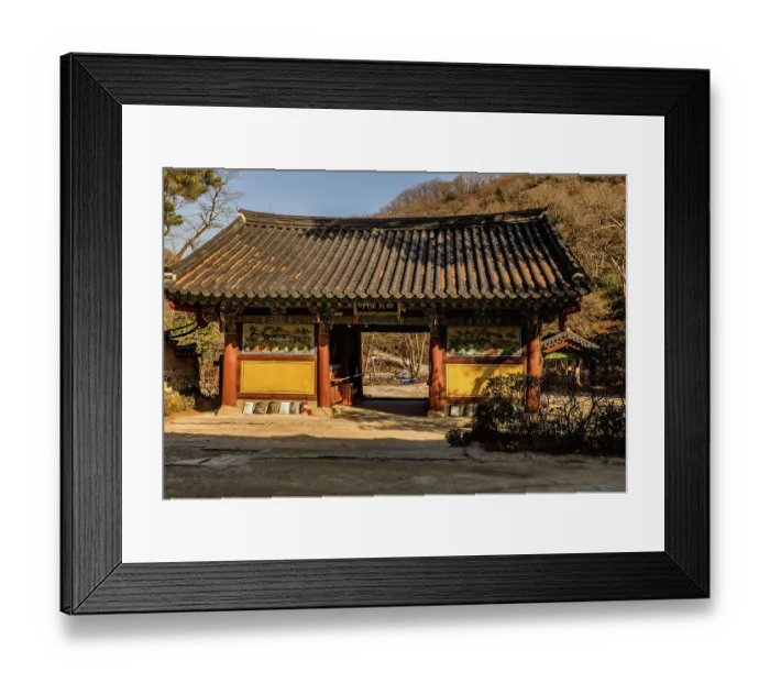 Framed Print : Entrance gate of Buddhist temple on sunny autumn morning Framed Print : Entrance gate of Buddhist temple on sunny autumn morning