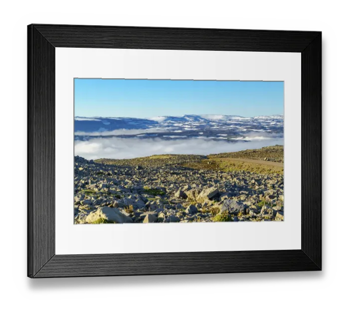 Framed Print : View of mountain cover with snow in Iceland in the evening