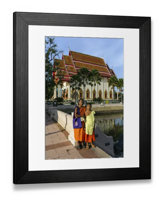 Framed Print : Monks, novices in front of the south facade of Wat Klang temple