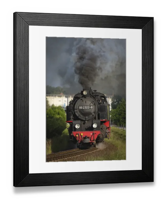 Framed Print : Vintage steam locomotive full steam ahead
