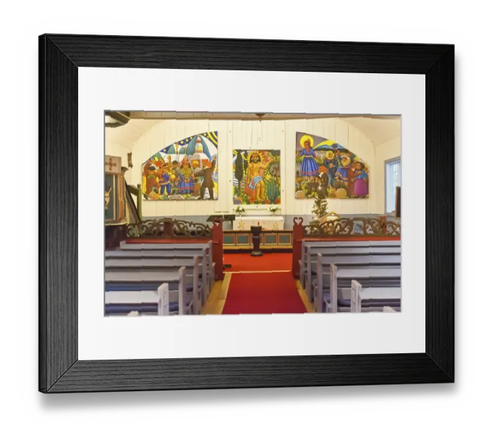 Framed Print : Sami art, colourful wood carvings