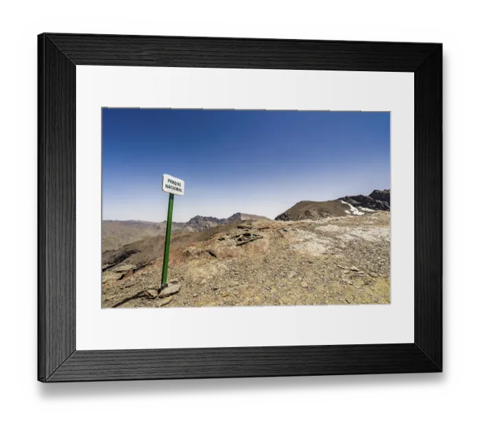 Framed Print : Landscape of Sierra Nevada Mountains with sign saying National Park